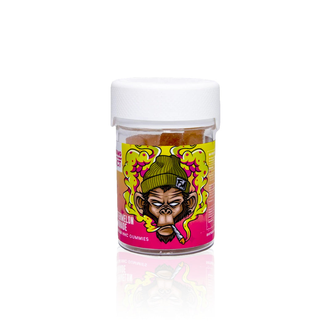Flying Monkey HHC 50mg gummy jar in Watermelon Lemonade flavor