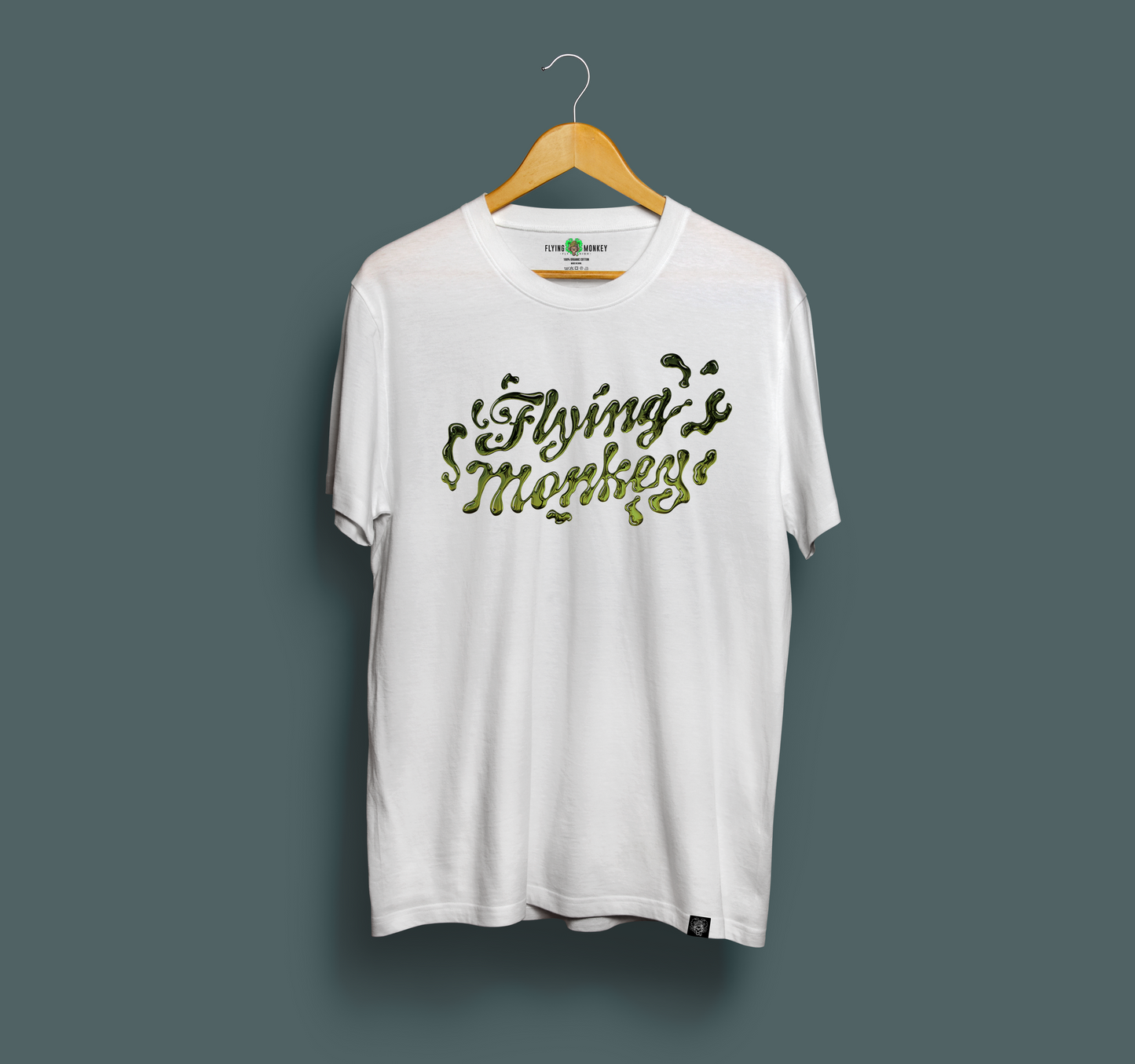 Flying Monkey liquid letters tee white
