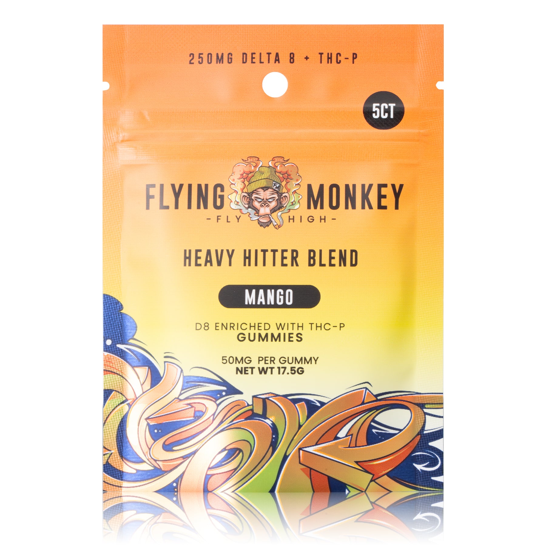 Flying Monkey Heavy Hitter 50mg gummy bag in Mango flavor