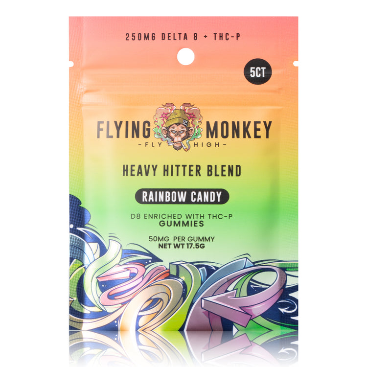 Flying Monkey Heavy Hitter 50mg gummy bag in Rainbow Candy flavor