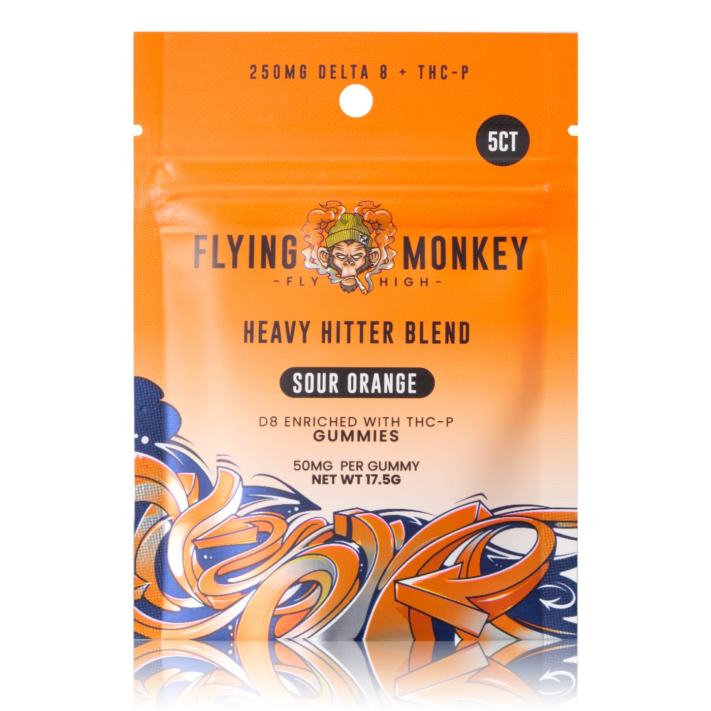 Flying Monkey Heavy Hitter 50mg gummy bag in Sour Orange flavor