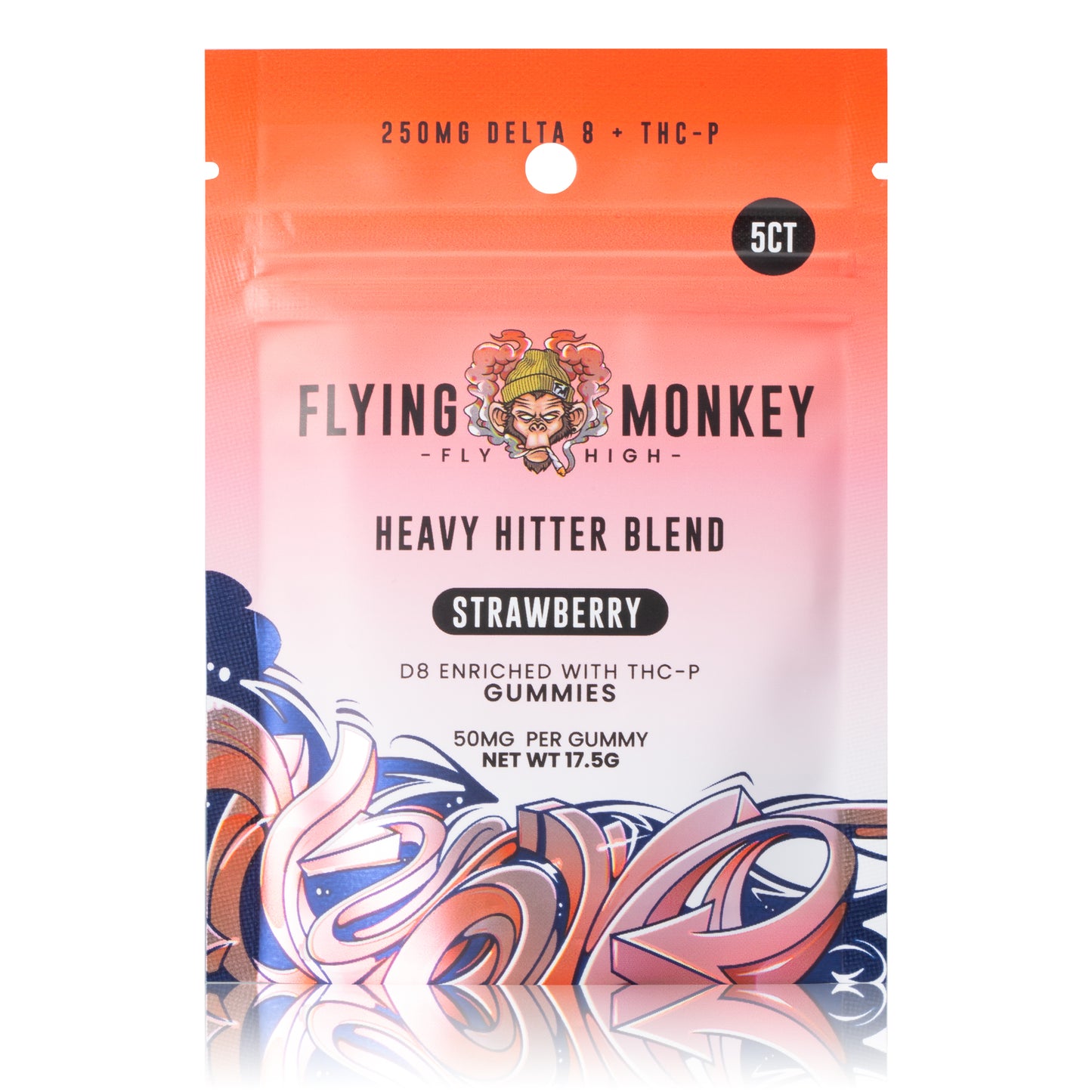 Flying Monkey Heavy Hitter 50mg gummy bag in Strawberry flavor