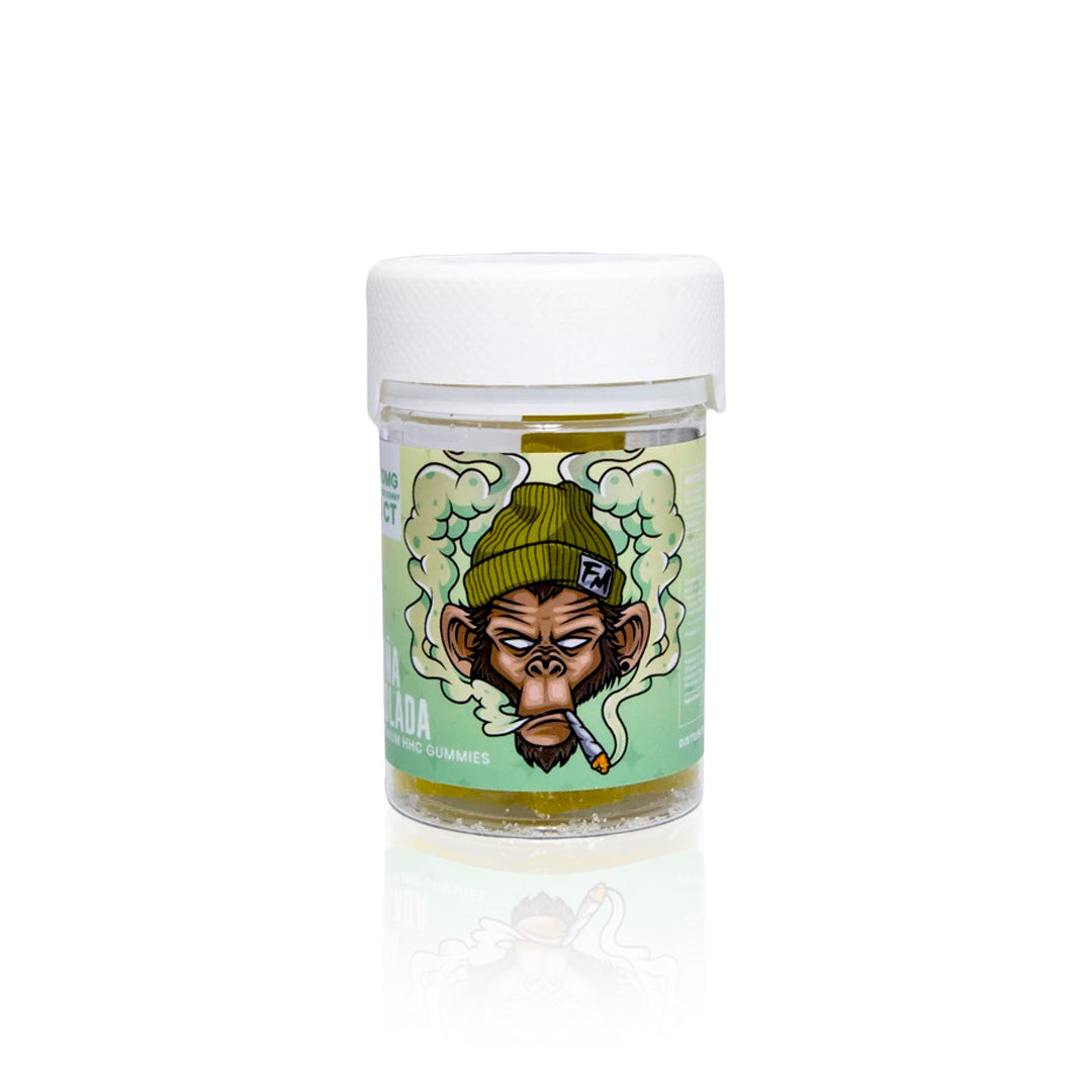 Flying Monkey HHC 50mg gummy jar in Pina Colada flavor
