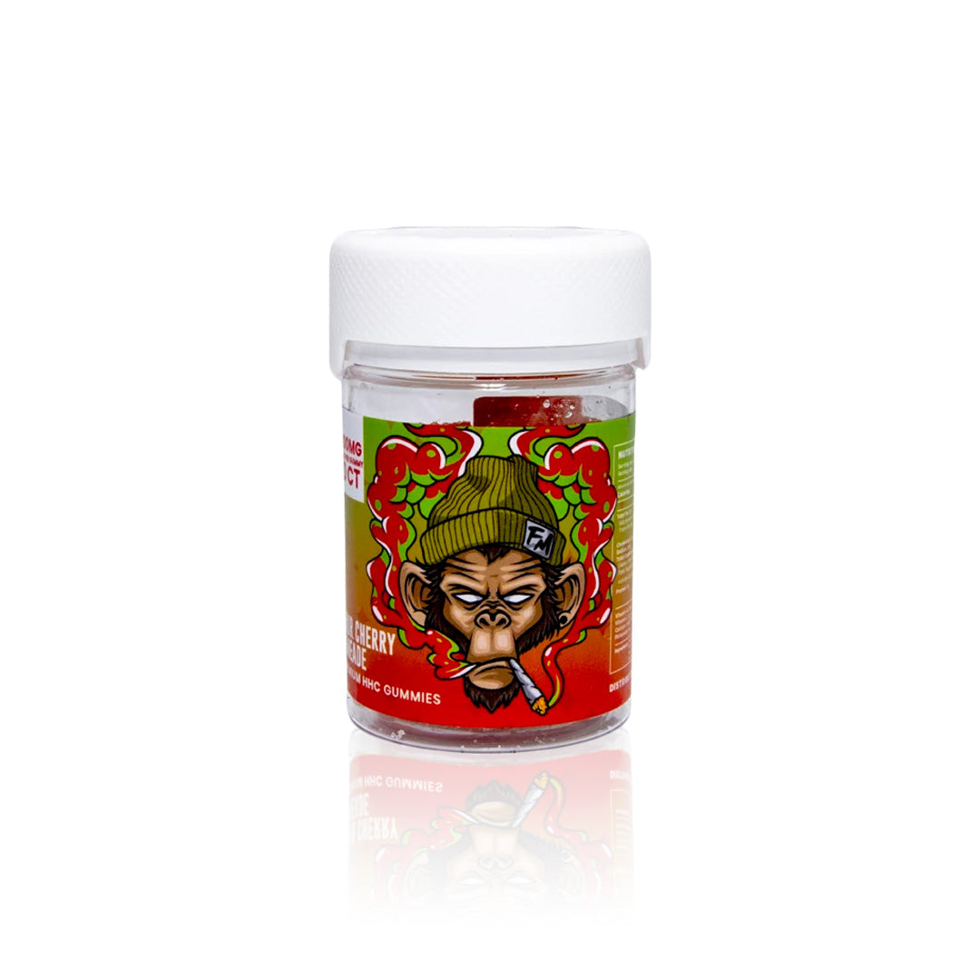Flying Monkey HHC 50mg gummy jar in Sour Cherry Limeade flavor