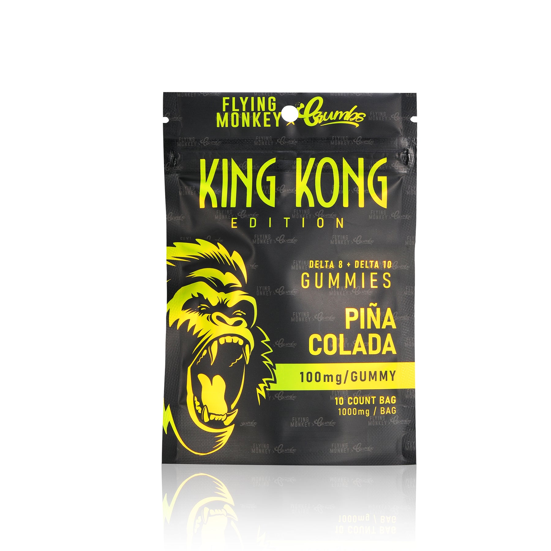 Flying Monkey King Kong 100mg gummy bag in Pina Colada flavor
