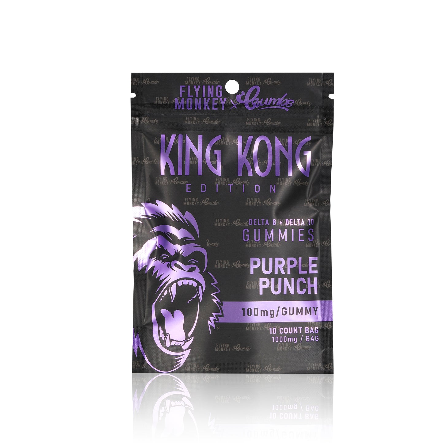 Flying Monkey King Kong 100mg gummy bag in Purple Punch flavor