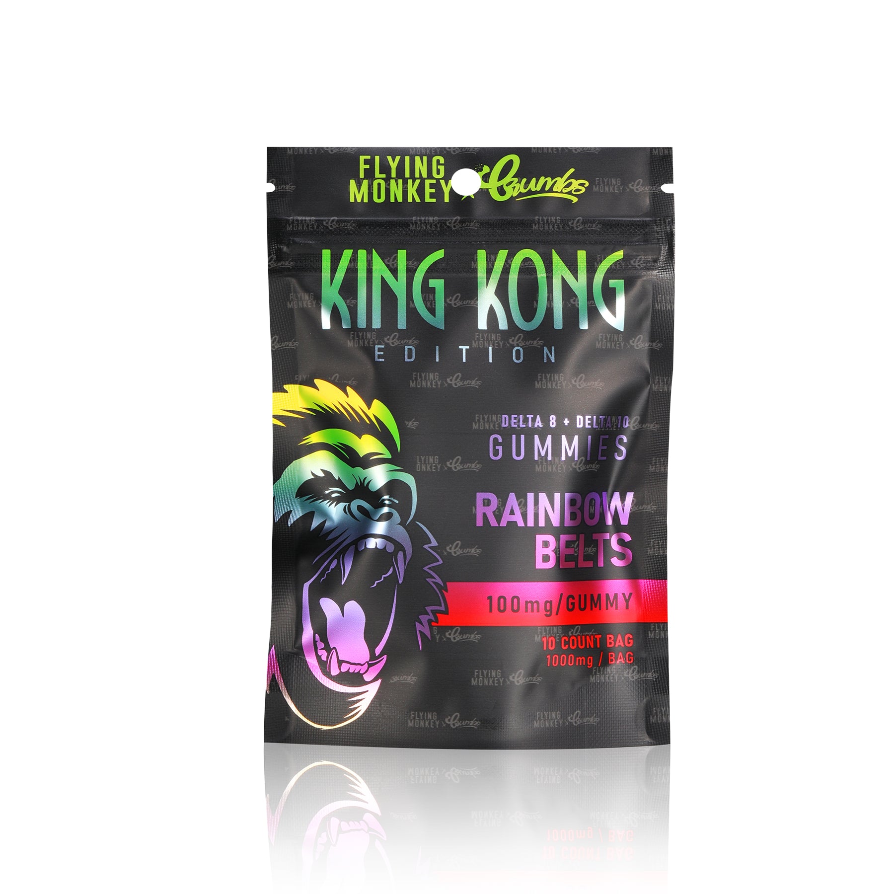 Flying Monkey King Kong 100mg gummy bag in Rainbow Belts flavor