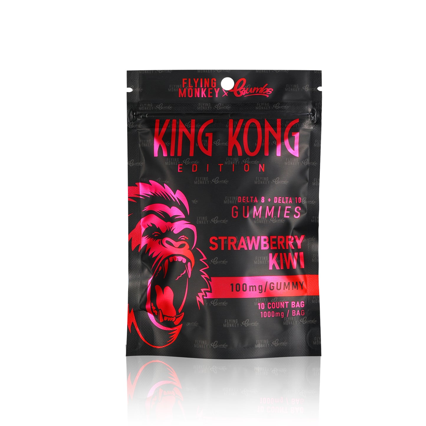 Flying Monkey King Kong 100mg gummy bag in Strawberry Kiwi flavor