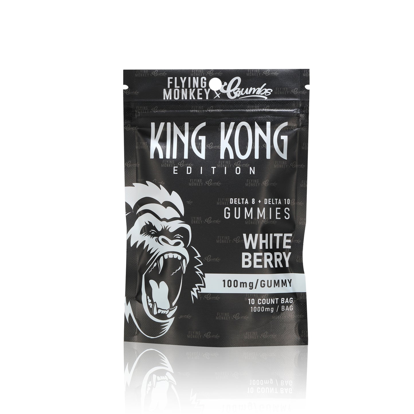 Flying Monkey King Kong 100mg gummy bag in White Berry flavor